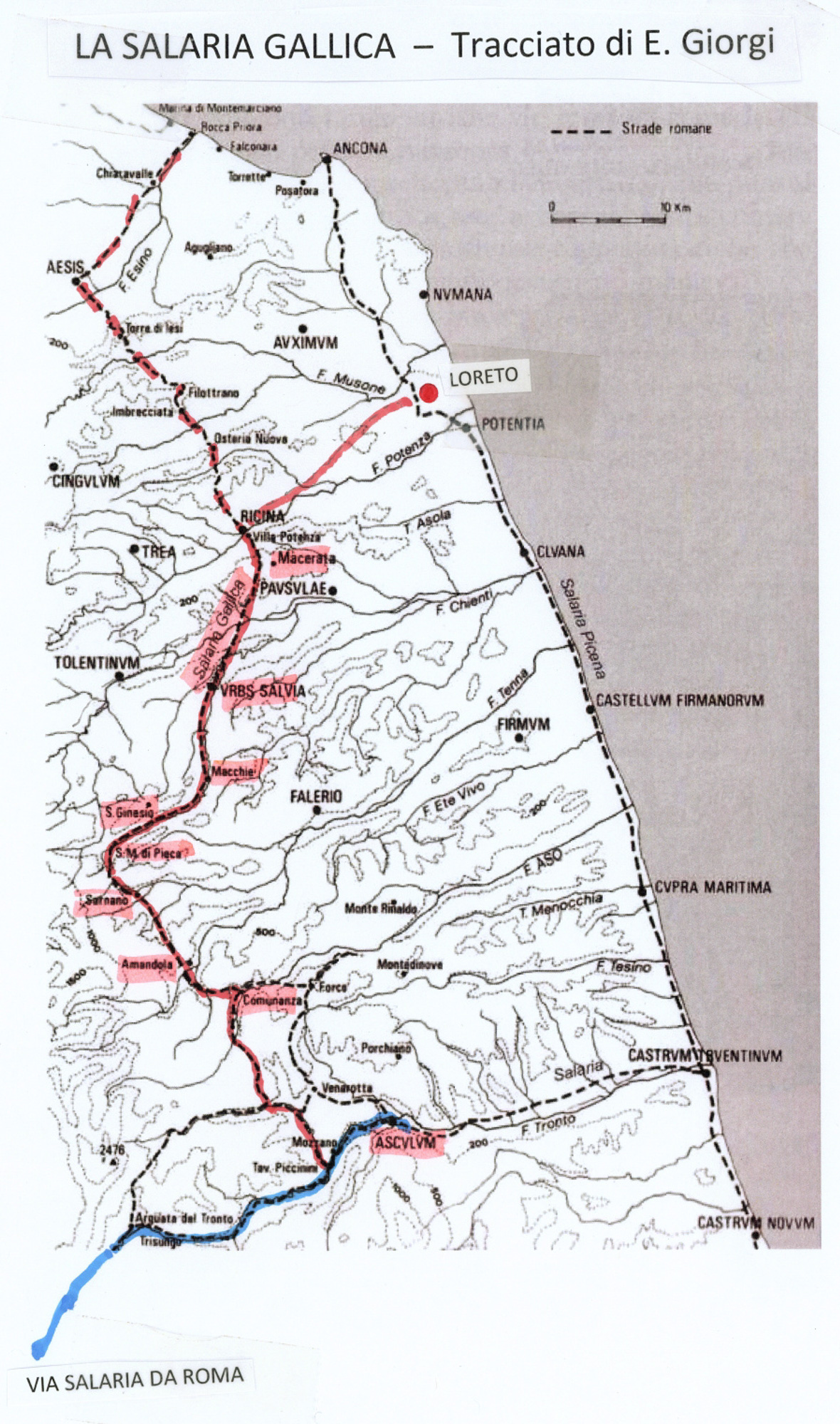 Mappa del tracciato della Via Salaria Gallica
